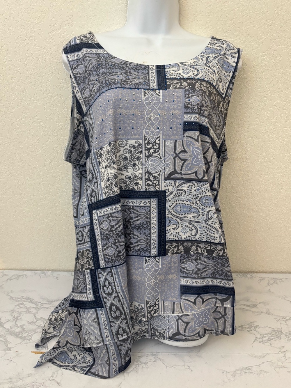 Cato Est 1946 Womens Top Blouse 18/20 Sleeveless Lined Beaded Blue Pullover